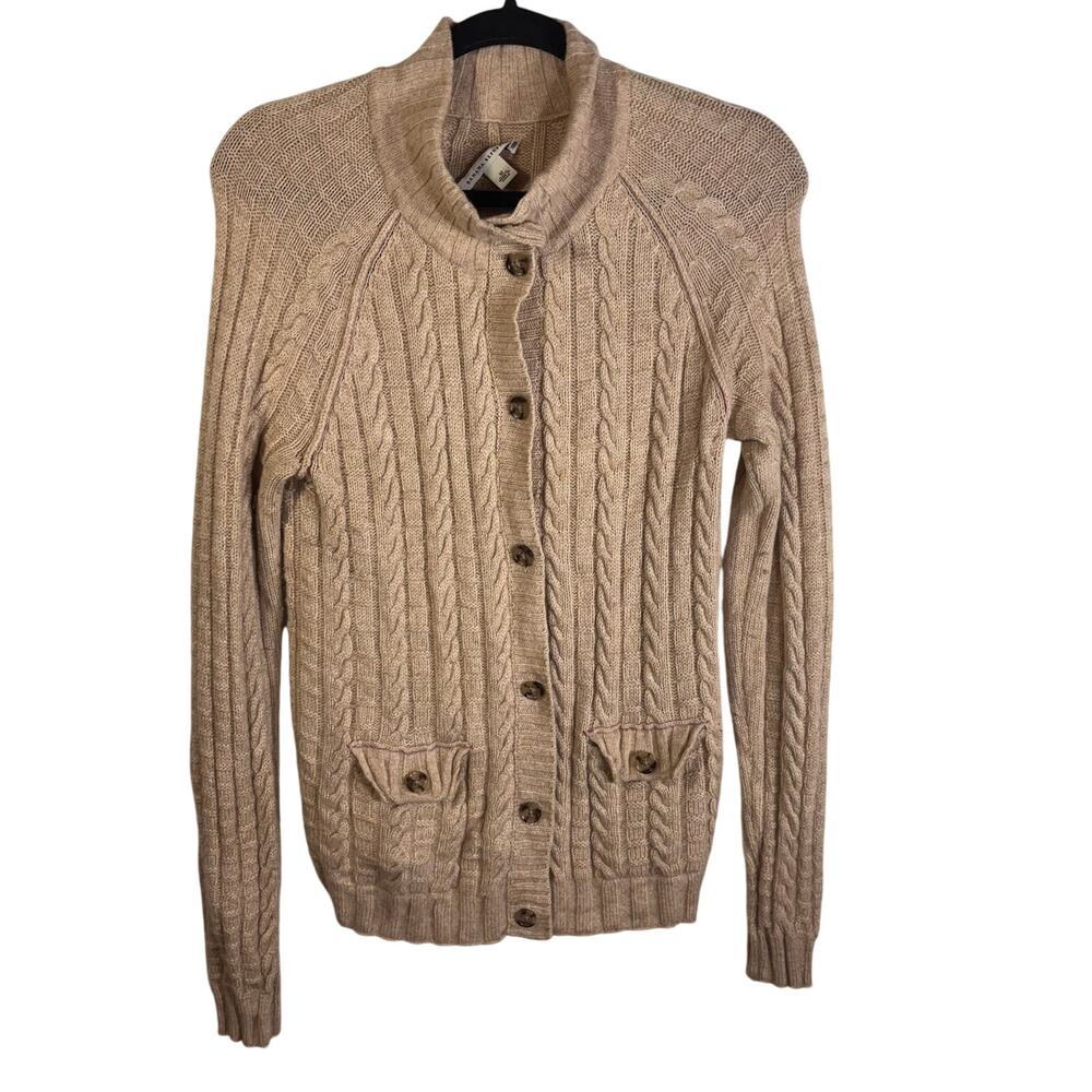 Banana Republic Cable Knit Cardigan Wool Cashmere Beige Medium